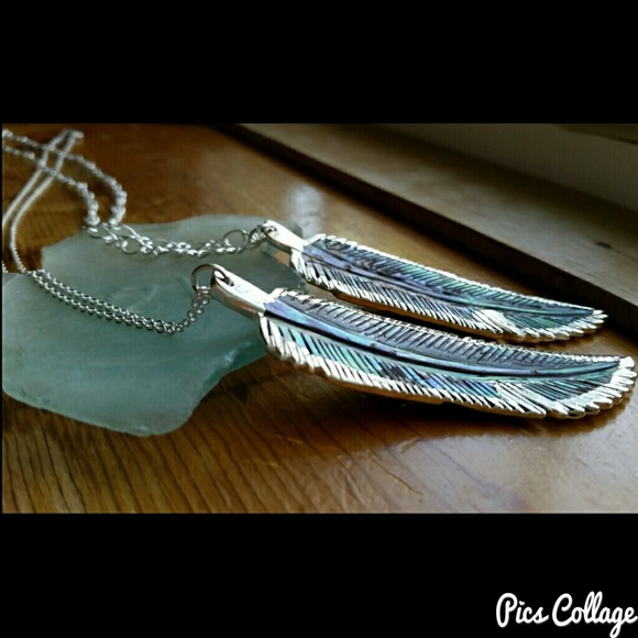 Abalone Shell Feather-Shaped Sterling Silver Necklaces - Picture 3 of 6
